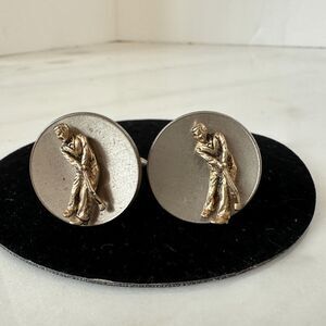 Vintage Swank Golf Cufflinks Silver and Gold Tone 3D Golfer Mens Jewelry